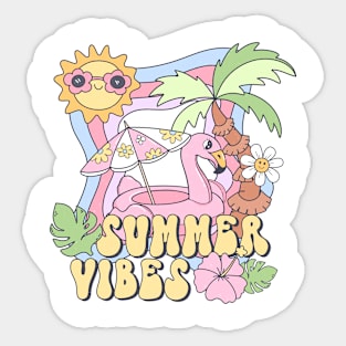 Sunny Summer Vibes with Pink Flamingo and Tropical Palms Sticker